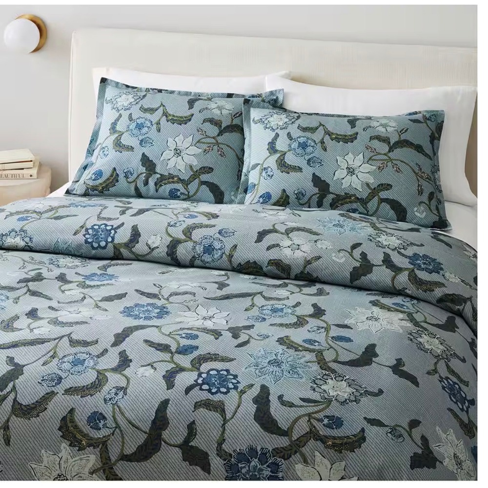 West Elm Botanical Duvet Cover in Blue and Gray
